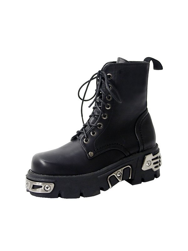 Patch Embellished Biker Boots-2