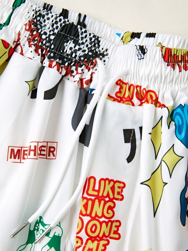 Men's Interesting Graffiti Print Wide Leg Pants-4