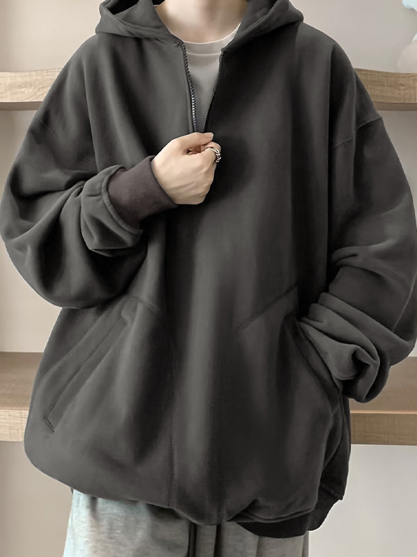 Men's Fleece Solid Color Half Zip Oversized Hoodie-2