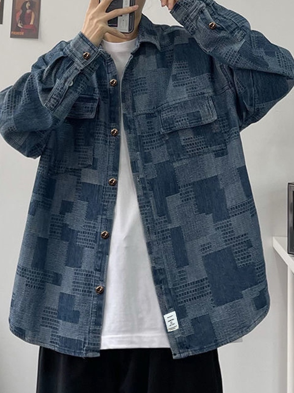 Men's Vintage Distressed Plaid Long Sleeve Blouse-2