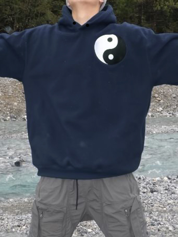 Men's Yin&Yang Embroidery Print Oversized Hoodie-2