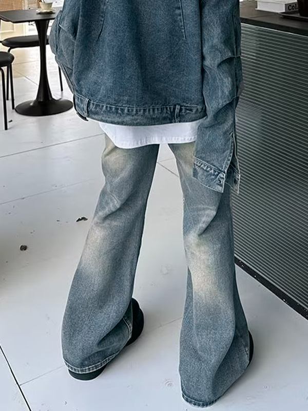 Men's Vintage Wash Flared Loose Jeans-2