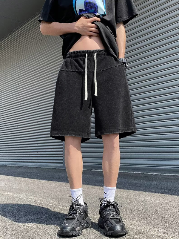 Men's Wash Distressed Drawstring Shorts-2