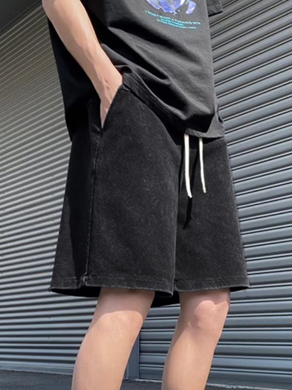 Men's Wash Distressed Drawstring Shorts-3