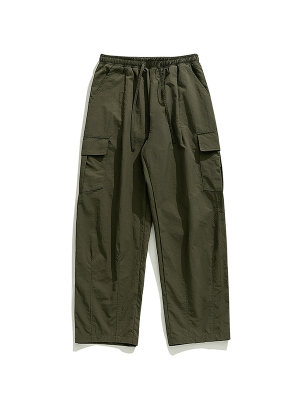 Men's Textured Big Pocket Drawstring Cargo Pants-3