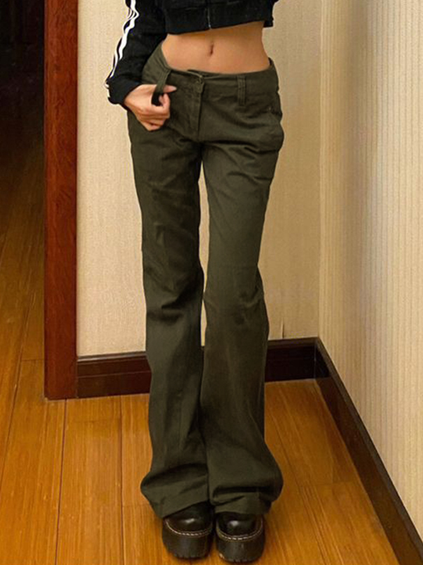 Vintage Green Low Waist Flare Jeans-3