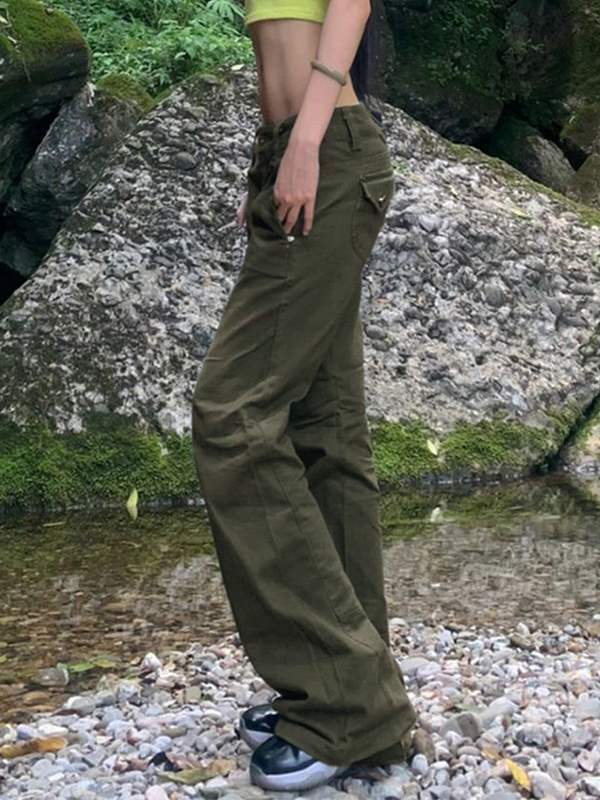 Vintage Green Low Waist Flare Jeans-2