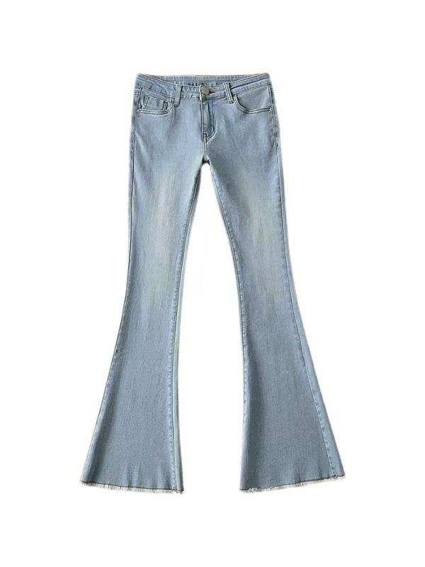 Washed Low Waist Stretchy Mopping Flare Jeans-4