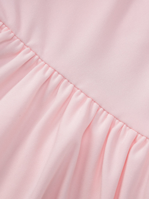 Solid Halter Ruffled Trim Mini Dress-5