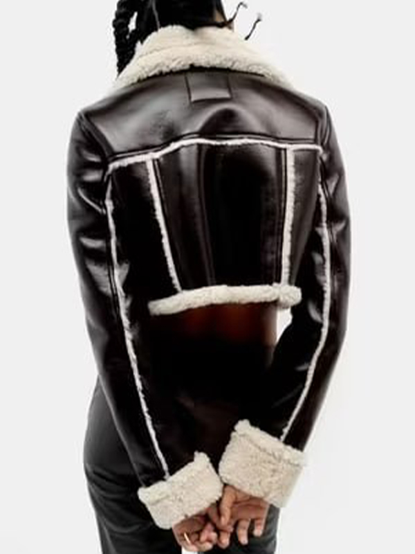 Teddy-lined Leather Lapel Neck Short Jacket-2
