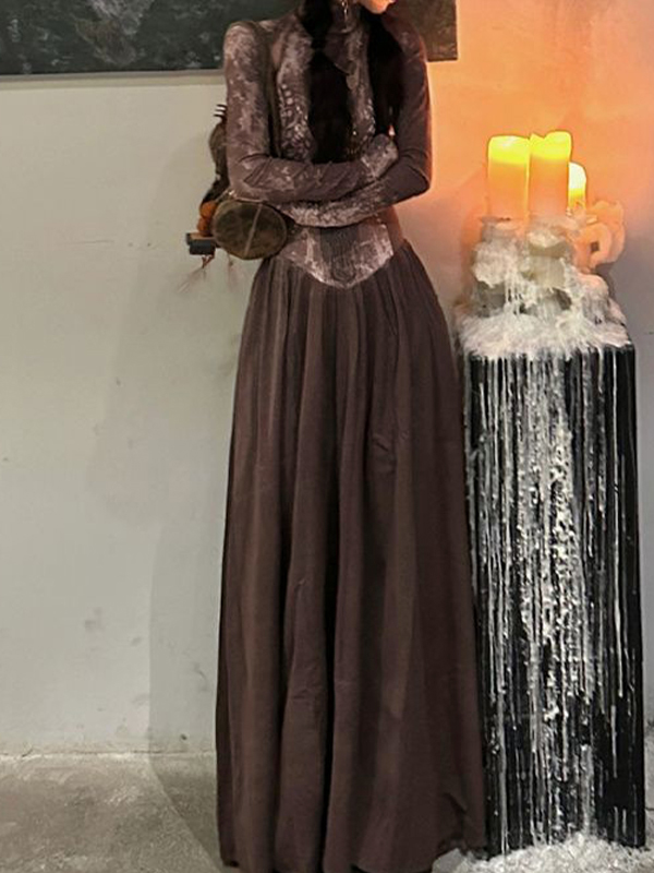 Tribal Print Splice Long Sleeve Maxi Dress-3