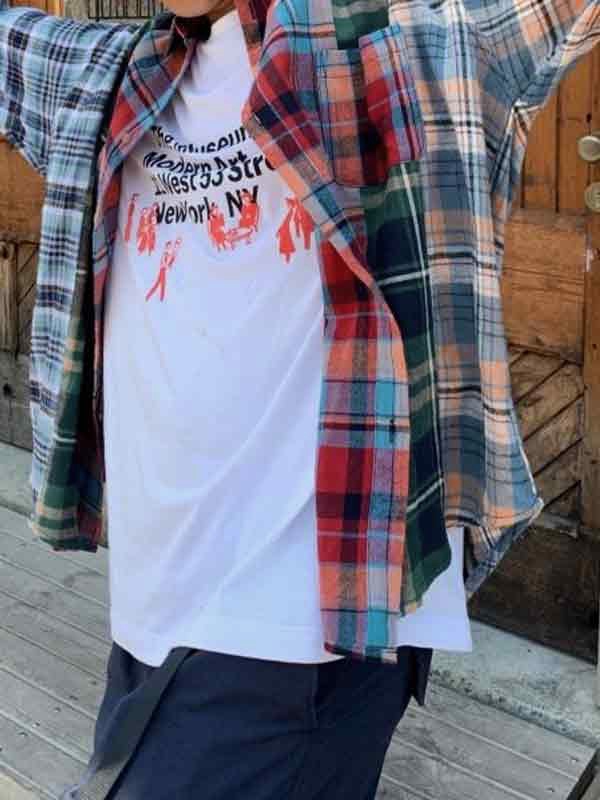 Men's Vintage Plaid Splice Long Sleeve Blouse-5