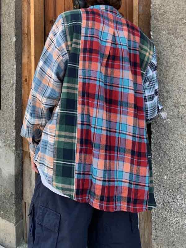 Men's Vintage Plaid Splice Long Sleeve Blouse-6