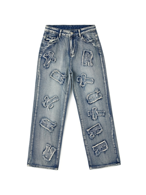 Letter Patch Faded Boyfriend Jeans-3