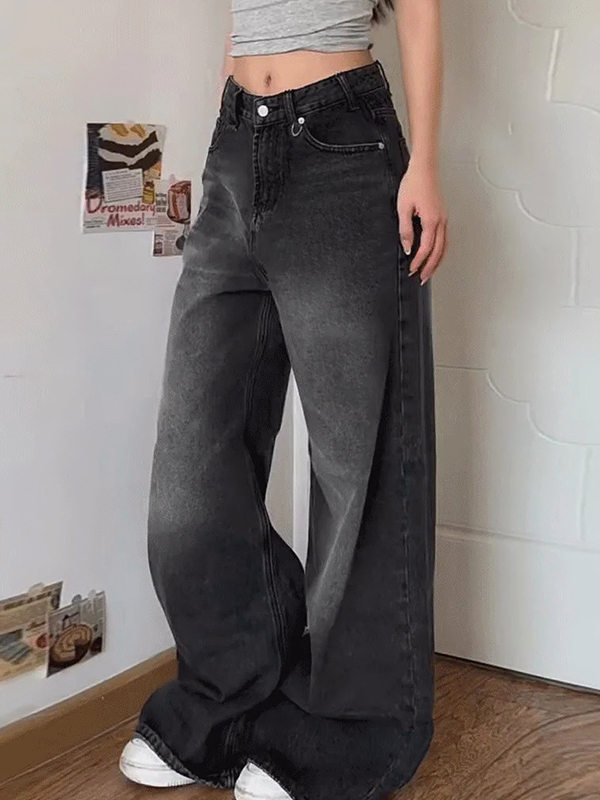 Retro Distressed Washed Drape Boyfriend Jeans-3