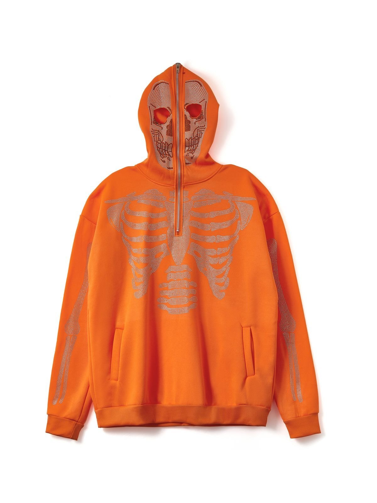 Men's Rhinestone Skull Half Zip Hoodie-3