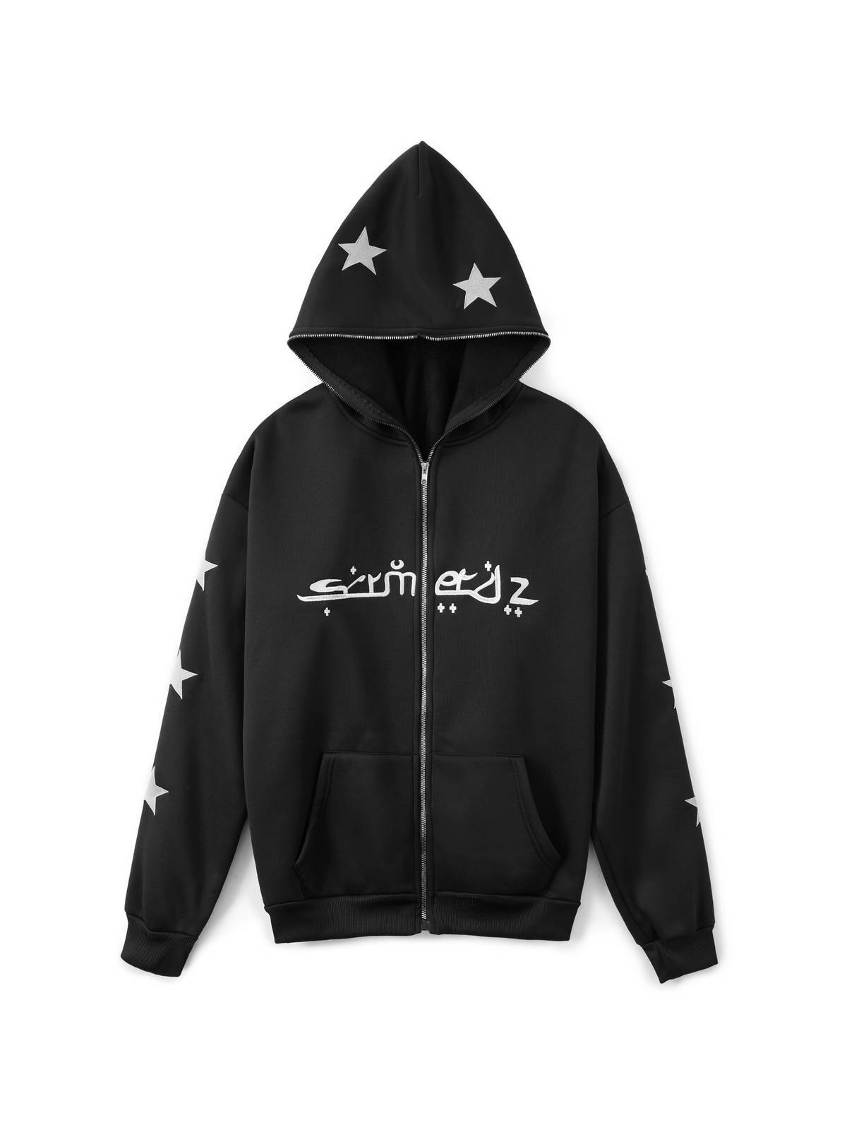 Men's Punk Star Embroidery Zip Up Hoodie-4