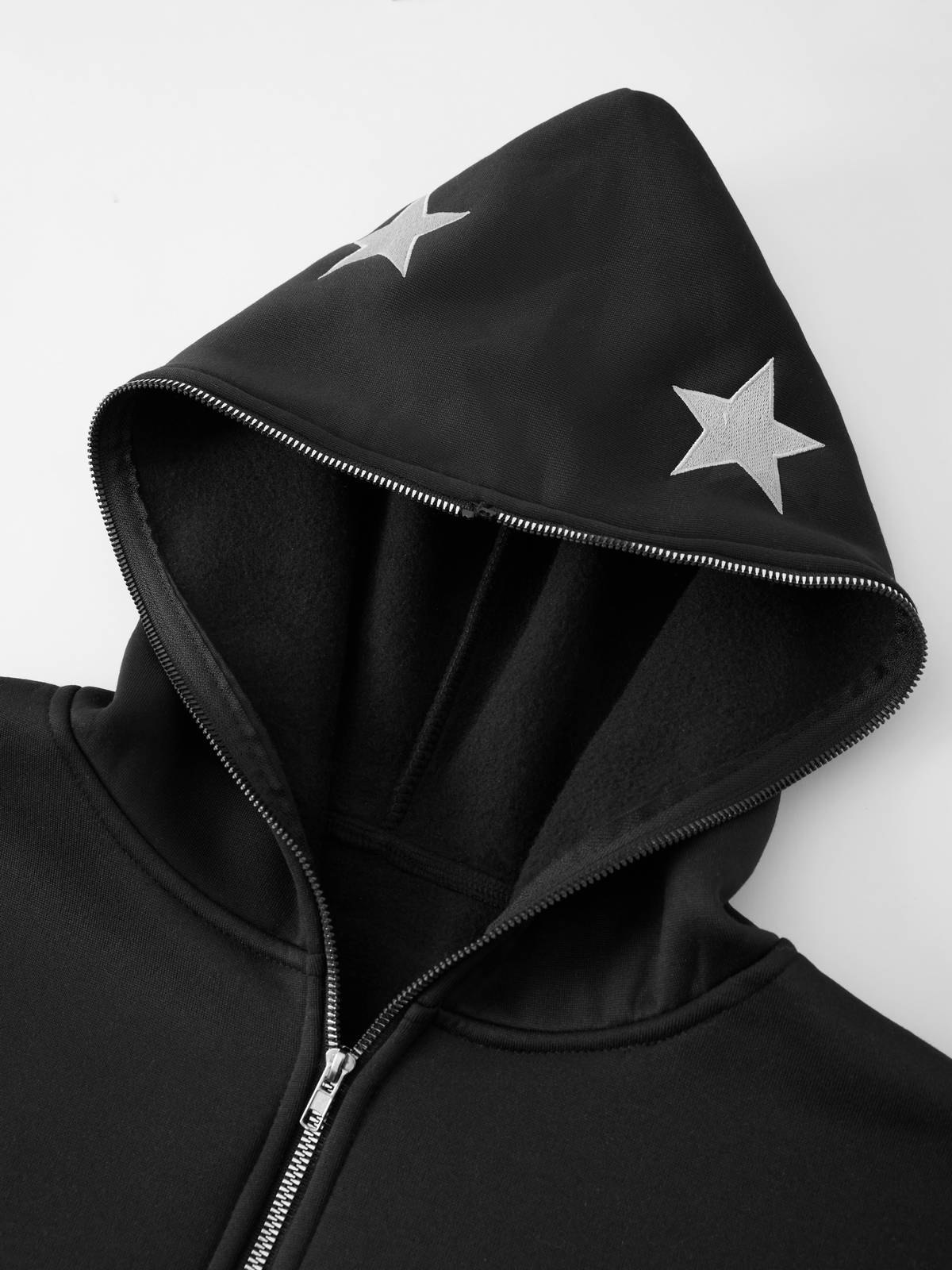Men's Punk Star Embroidery Zip Up Hoodie-3