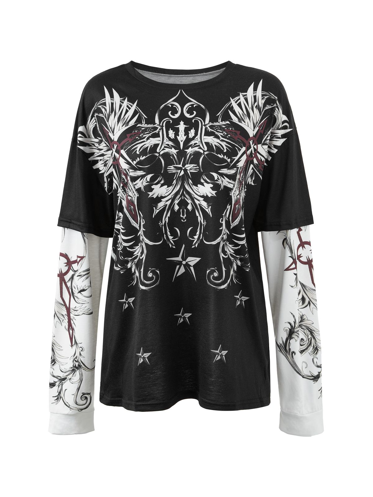 Punk Patchwork Long Sleeve Graphic Tee-3