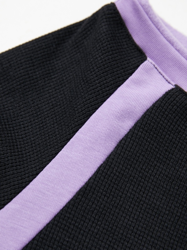 Contrast Color Off Shoulder Long Sleeve Tee-7