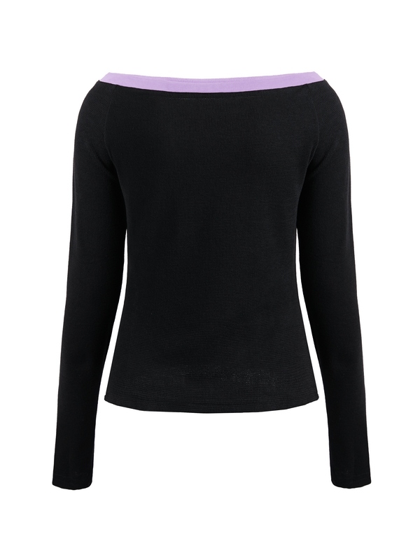Contrast Color Off Shoulder Long Sleeve Tee-4
