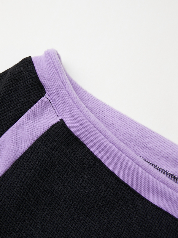 Contrast Color Off Shoulder Long Sleeve Tee-5