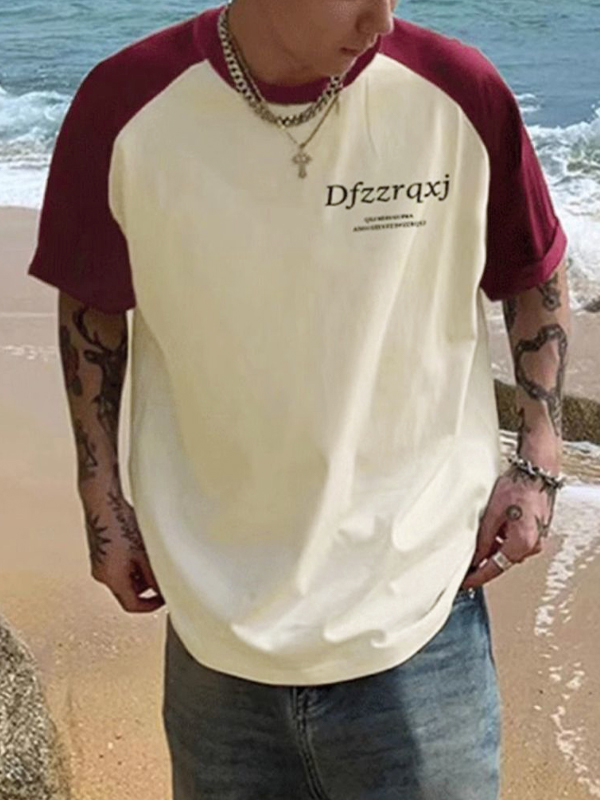 Men's Letter Print Raglan Half Sleeve Short Sleeve Tee-2
