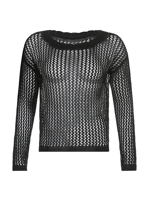 Hollow Out Crochet Long Sleeve Knit Top-4