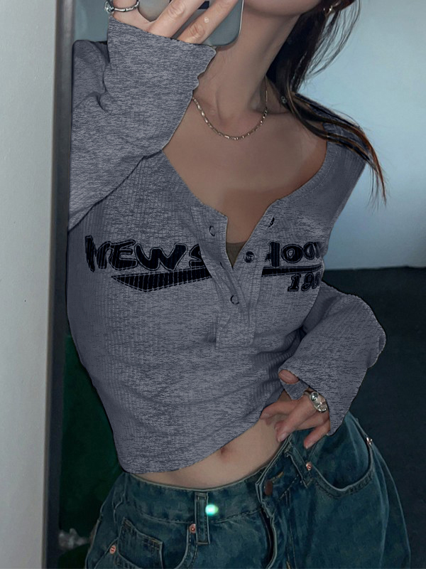 Y2K Long Sleeve Ribbed Knit Crop Top-2