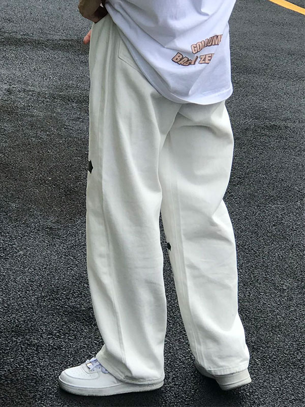 Men's White Wash Cross Pattern Straight Leg Jeans-4