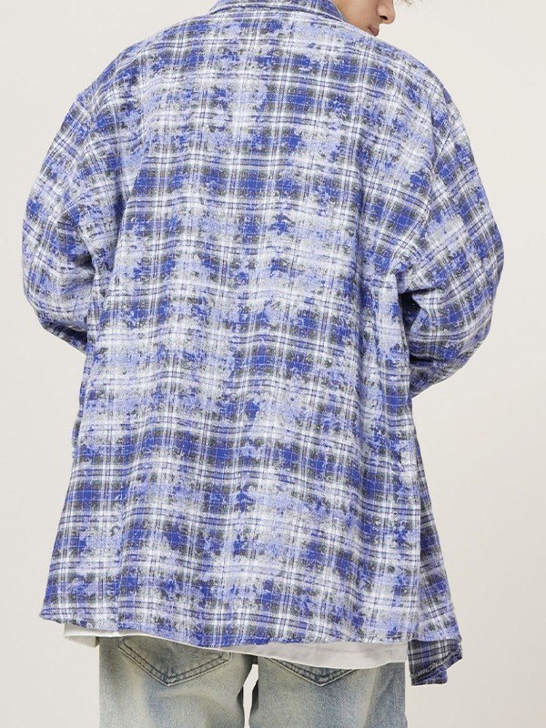 Men's Embroidered Tie Dye Checkered Long Sleeve Shirt-3