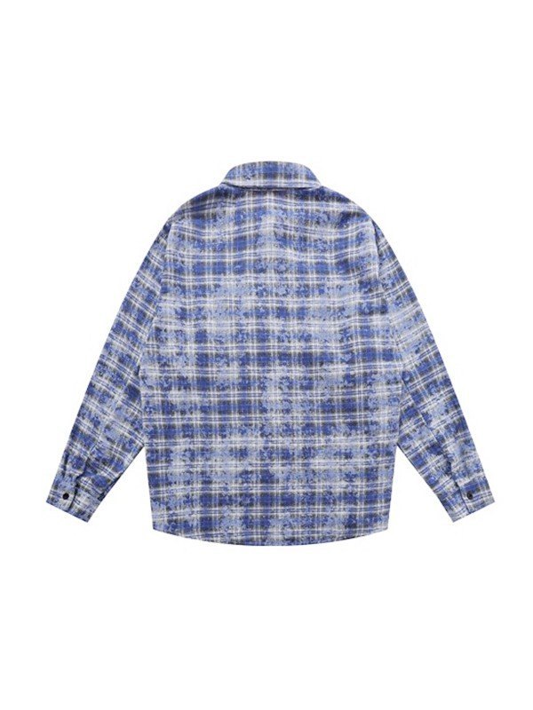 Men's Embroidered Tie Dye Checkered Long Sleeve Shirt-5