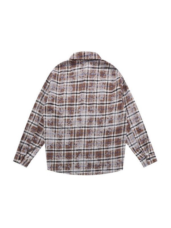Men's Embroidered Tie Dye Checkered Long Sleeve Shirt-4