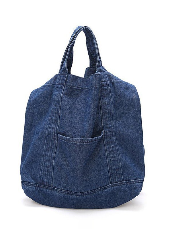Large Washed Denim Tote Bag-3