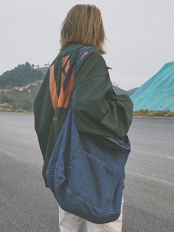 Large Washed Denim Tote Bag-2