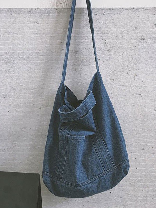 Large Washed Denim Tote Bag-5