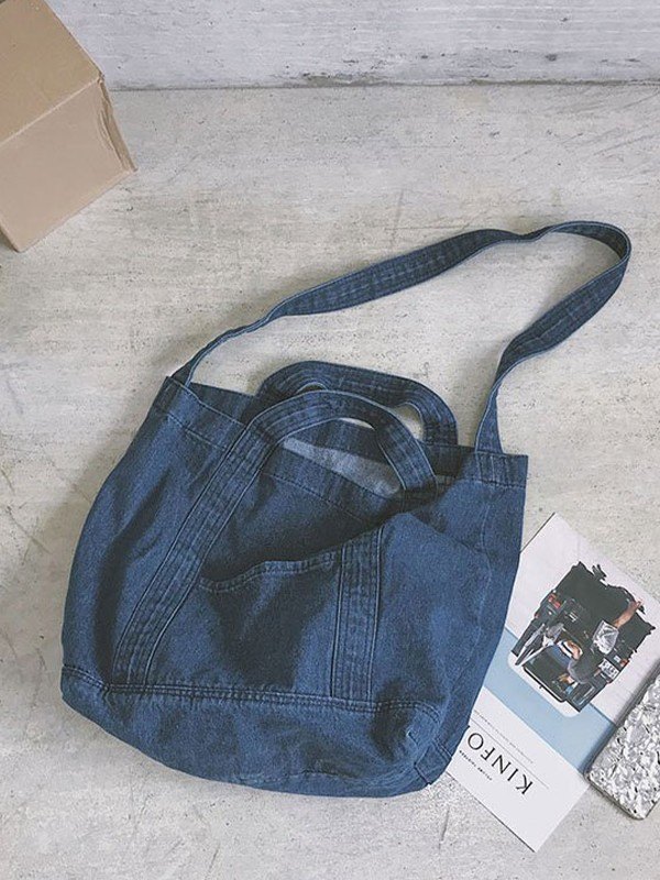 Large Washed Denim Tote Bag-4