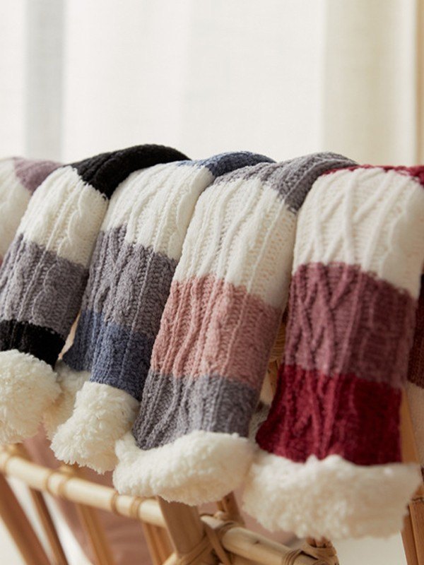 Color Block Striped Fleece Lined Home Socks-2