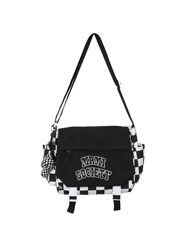 Buckle Strap Checkered Nylon Crossbody Bag-4