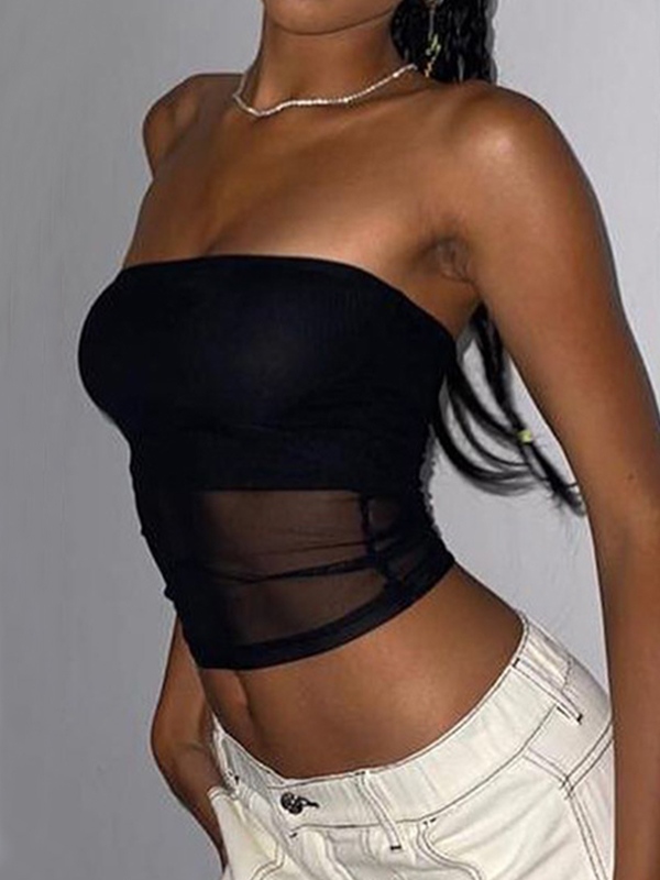 Black Paneled Mesh Bandeau Top-3