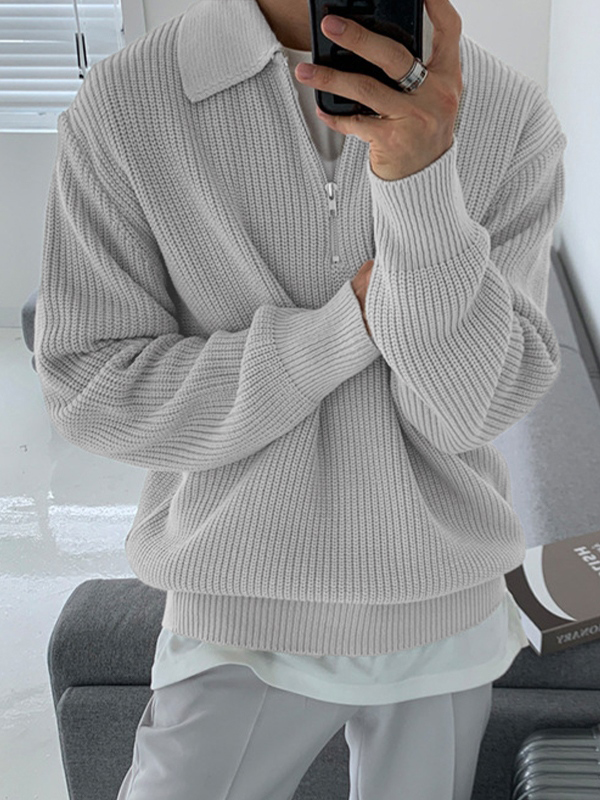 Men's Knit Half Zip Lapel Sweater-3