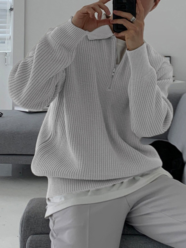 Men's Knit Half Zip Lapel Sweater-2