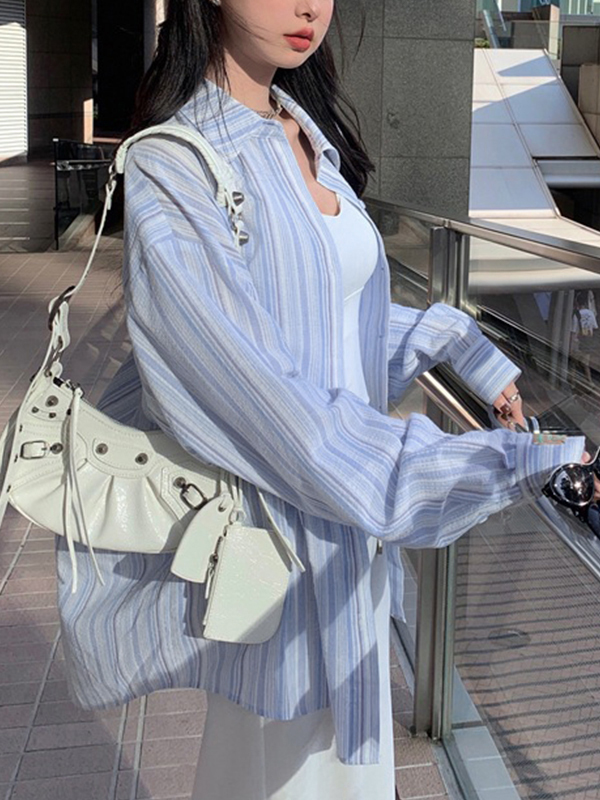Fresh Stripe Thin Long Sleeve Blouse-4