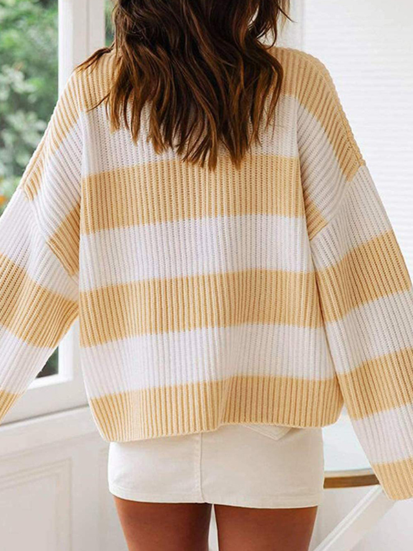 Casual Rib Stripe Baggy Knit Sweater-2