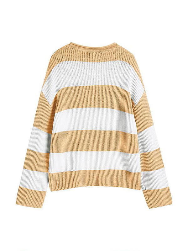 Casual Rib Stripe Baggy Knit Sweater-4