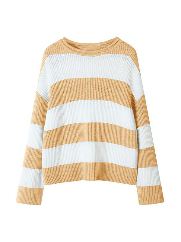 Casual Rib Stripe Baggy Knit Sweater-3